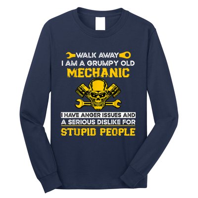 Walk Away I Am A Grumpy Old Mechanic I Have Anger Issues Long Sleeve Shirt