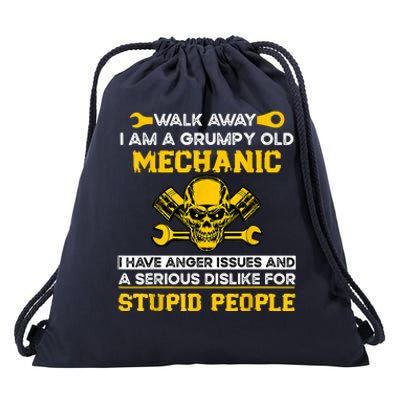 Walk Away I Am A Grumpy Old Mechanic I Have Anger Issues Drawstring Bag