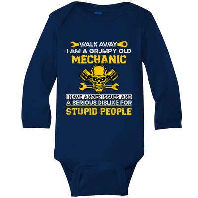 Walk Away I Am A Grumpy Old Mechanic I Have Anger Issues Baby Long Sleeve Bodysuit