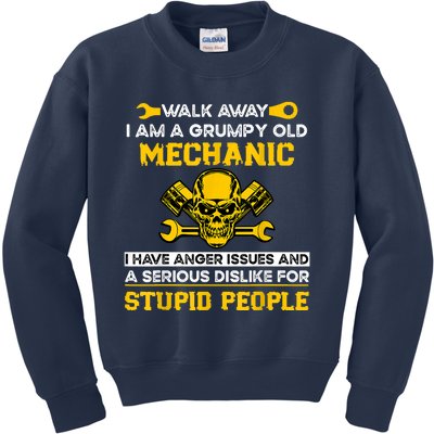 Walk Away I Am A Grumpy Old Mechanic I Have Anger Issues Kids Sweatshirt