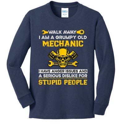 Walk Away I Am A Grumpy Old Mechanic I Have Anger Issues Kids Long Sleeve Shirt