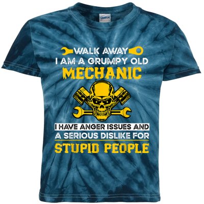 Walk Away I Am A Grumpy Old Mechanic I Have Anger Issues Kids Tie-Dye T-Shirt