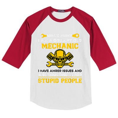 Walk Away I Am A Grumpy Old Mechanic I Have Anger Issues Kids Colorblock Raglan Jersey