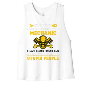 Walk Away I Am A Grumpy Old Mechanic I Have Anger Issues Women's Racerback Cropped Tank