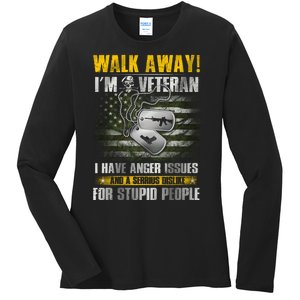 Walk Away! I'm A Veteran Amy Ladies Long Sleeve Shirt