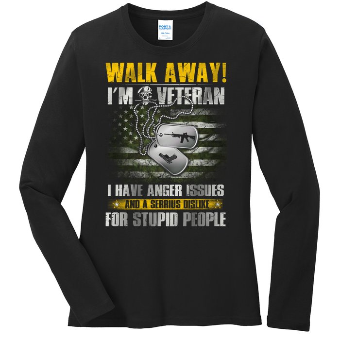 Walk Away! I'm A Veteran Amy Ladies Long Sleeve Shirt