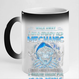 Walk Away I Am A Grumpy Old Mechanic I Have Anger Issues 11oz Black Color Changing Mug