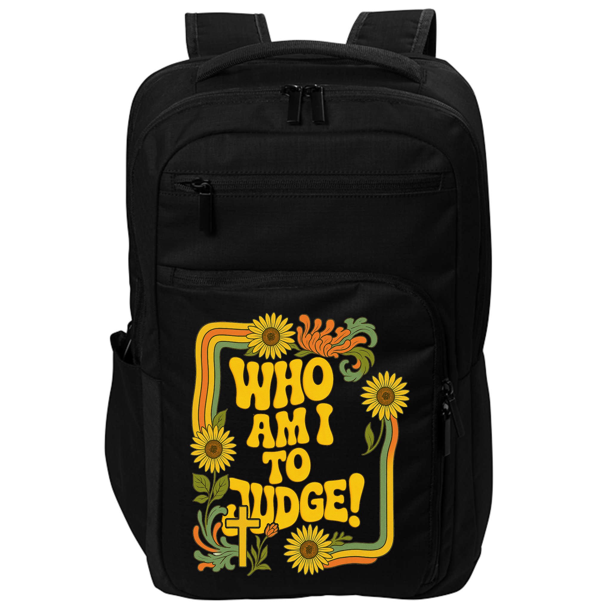 Who Am I To Judge Francis Quote Retro 70s Floral Women Impact Tech Backpack