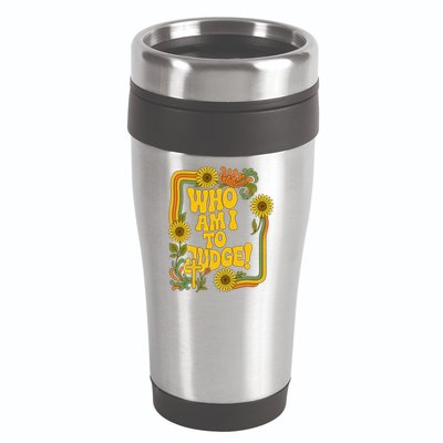 Who Am I To Judge Francis Quote Retro 70s Floral Women 16oz Travel Tumbler