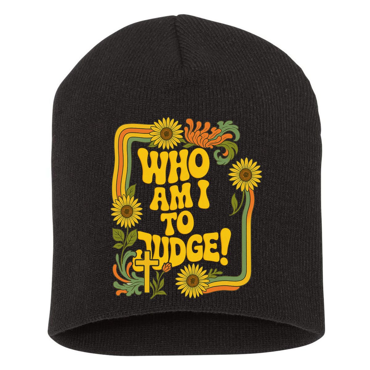 Who Am I To Judge Francis Quote Retro 70s Floral Women Short Acrylic Beanie