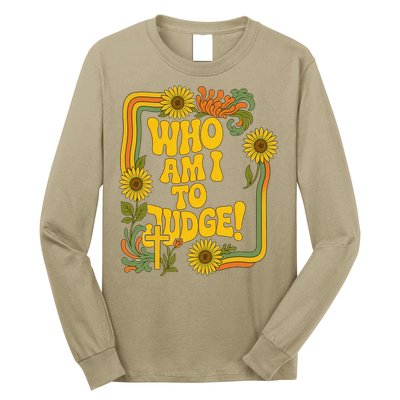 Who Am I To Judge Francis Quote Retro 70s Floral Women Long Sleeve Shirt