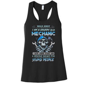 Walk Away I Am A Grumpy Old Mechanic I Have Anger Issues Women's Racerback Tank