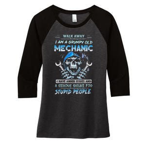 Walk Away I Am A Grumpy Old Mechanic I Have Anger Issues Women's Tri-Blend 3/4-Sleeve Raglan Shirt