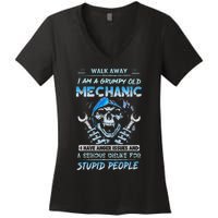 Walk Away I Am A Grumpy Old Mechanic I Have Anger Issues Women's V-Neck T-Shirt