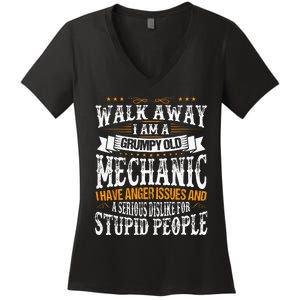 Walk Away I Am A Grumpy Old Mechanic I Have Anger Issues Women's V-Neck T-Shirt