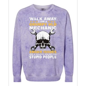 Walk Away I Am A Grumpy Old Mechanic Distressed Skull Dad Colorblast Crewneck Sweatshirt