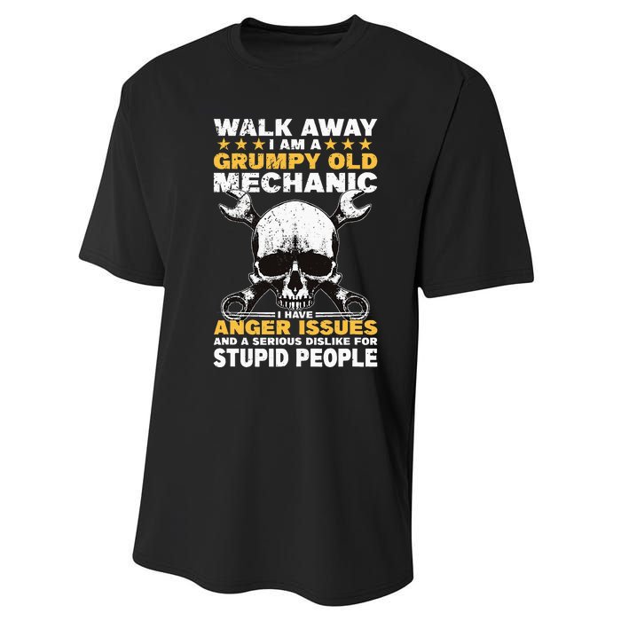 Walk Away I Am A Grumpy Old Mechanic Distressed Skull Dad Performance Sprint T-Shirt