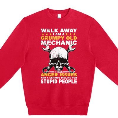 Walk Away I Am A Grumpy Old Mechanic Distressed Skull Dad Premium Crewneck Sweatshirt