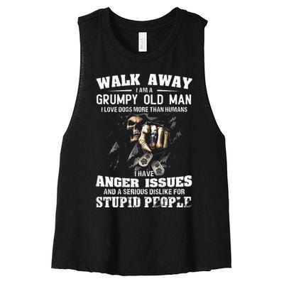 Walk Away I Am A Grumpy Old Man I Love Dogs More Than Humans Women's Racerback Cropped Tank