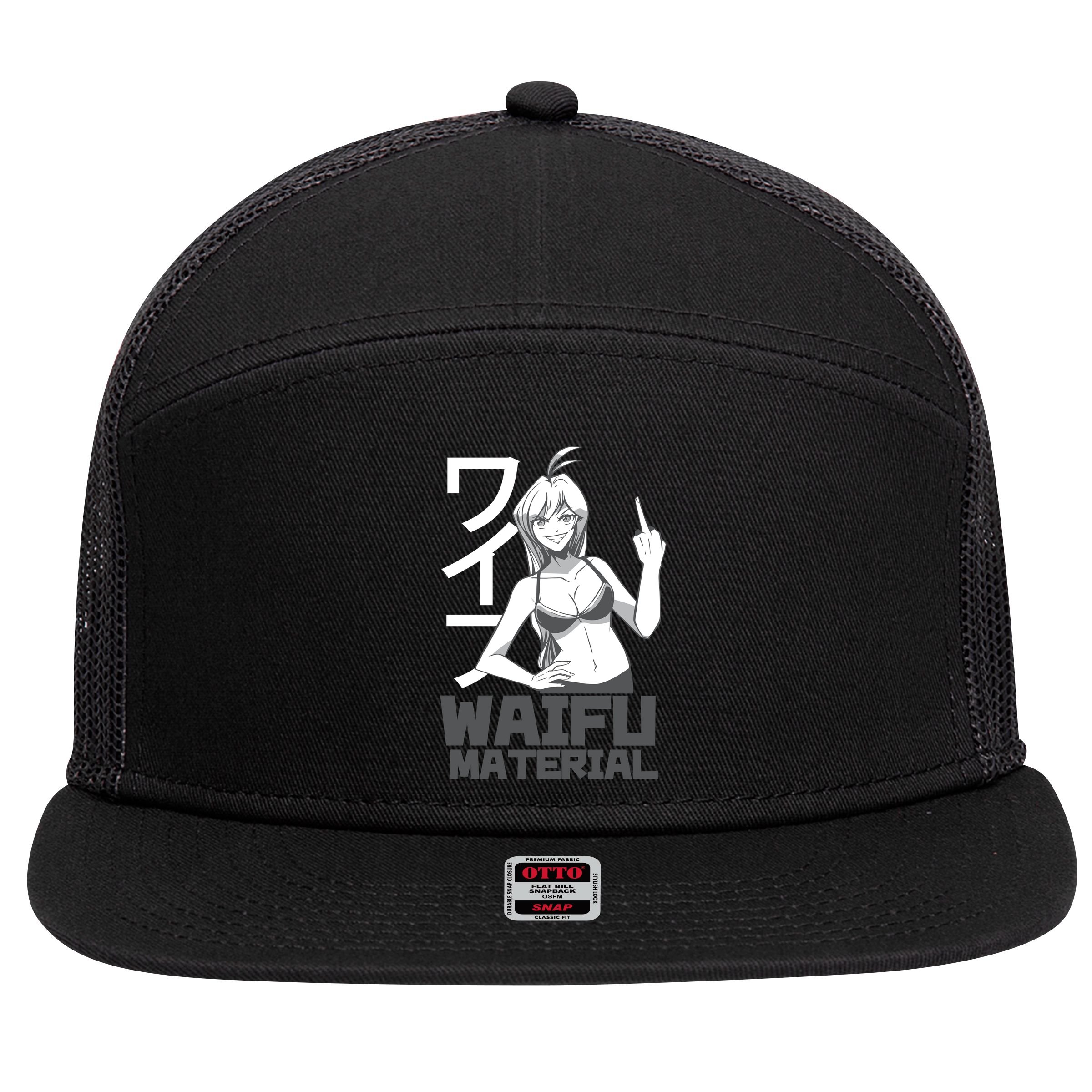 Waifu Material Anime Funny 7 Panel Mesh Trucker Snapback Hat