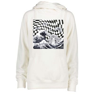 Weirdcore Aesthetic Japanese The Great Wave Off Kanagawa Gift Womens Funnel Neck Pullover Hood