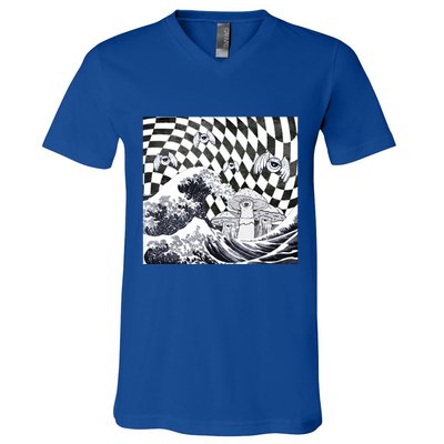 Weirdcore Aesthetic Japanese The Great Wave Off Kanagawa Gift V-Neck T-Shirt