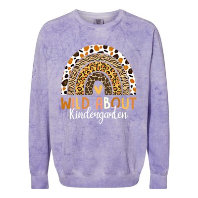 Wild About Kindergarten Back To School Leopard Rainbow Gift Colorblast Crewneck Sweatshirt