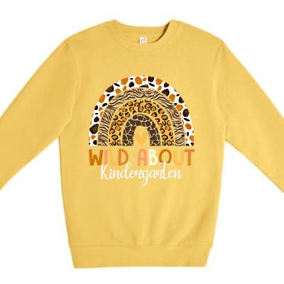 Wild About Kindergarten Back To School Leopard Rainbow Gift Premium Crewneck Sweatshirt