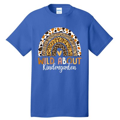 Wild About Kindergarten Back To School Leopard Rainbow Gift Tall T-Shirt