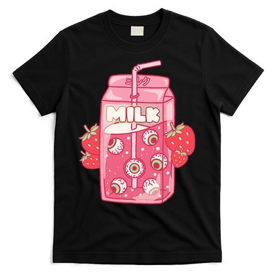 Weirdcore Aesthetic Kawaii Strawberry Milk Carton Eyeballs T-Shirt