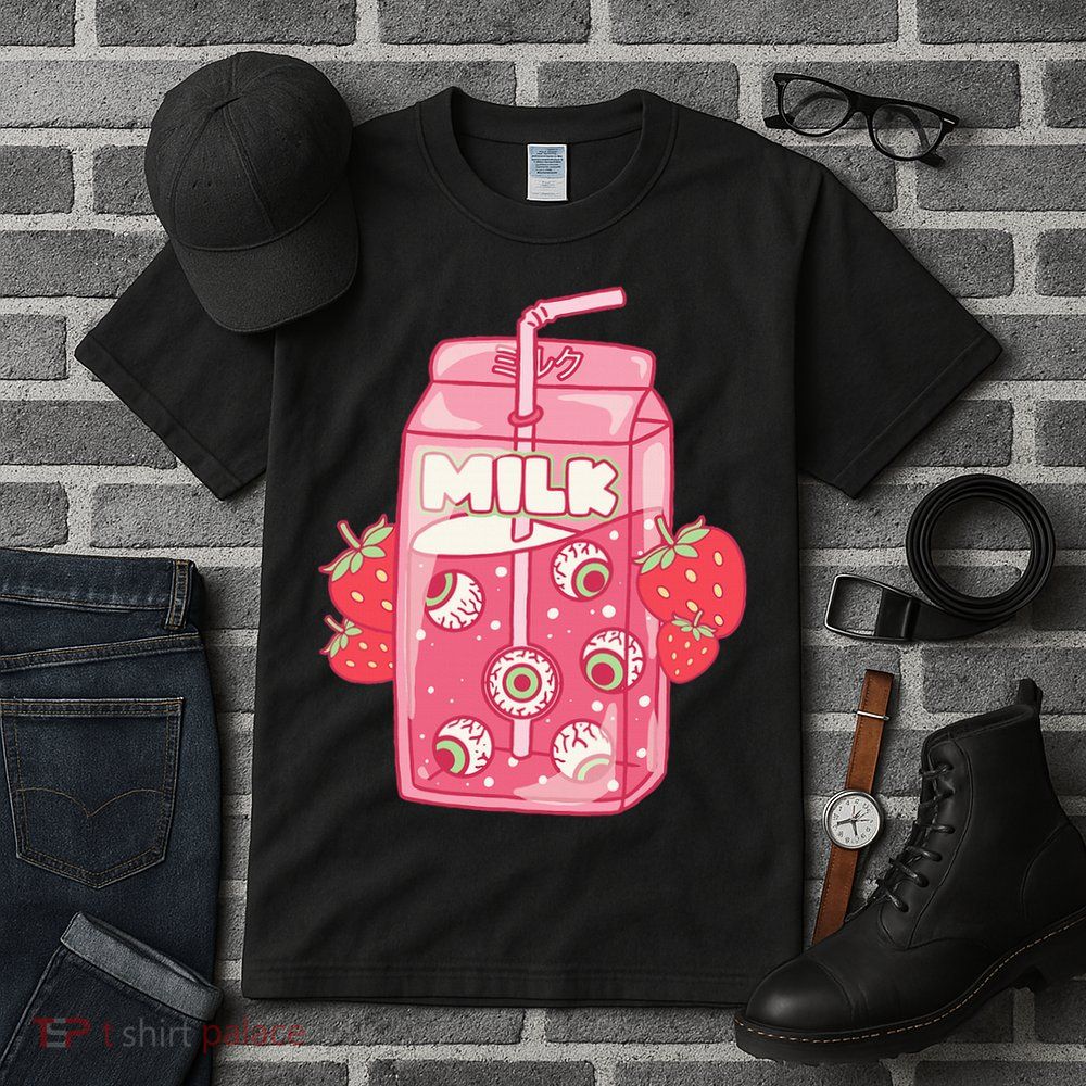 Weirdcore Aesthetic Kawaii Strawberry Milk Carton Eyeballs Tall T-Shirt