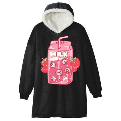 Weirdcore Aesthetic Kawaii Strawberry Milk Carton Eyeballs Hooded Wearable Blanket