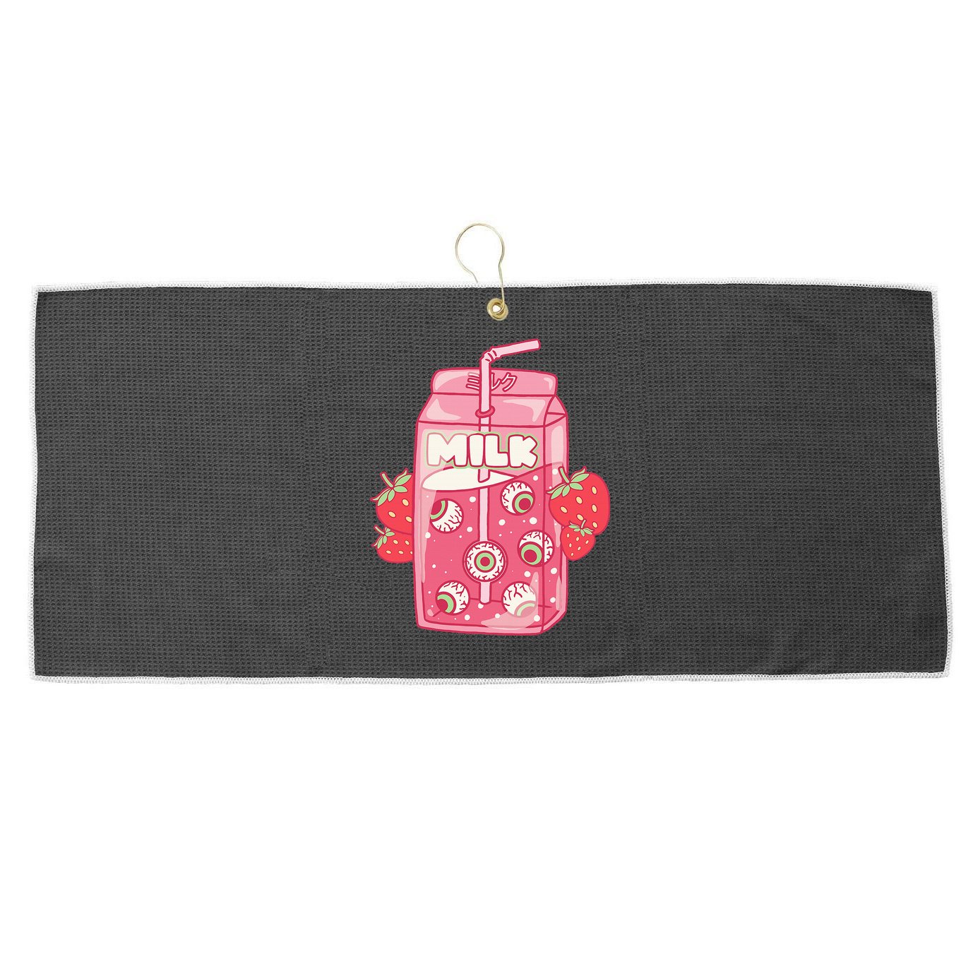 Weirdcore Aesthetic Kawaii Strawberry Milk Carton Eyeballs Large Microfiber Waffle Golf Towel