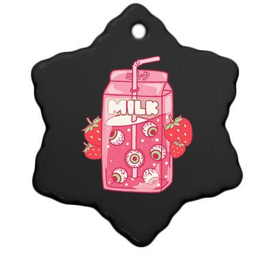 Weirdcore Aesthetic Kawaii Strawberry Milk Carton Eyeballs Ceramic Star Ornament