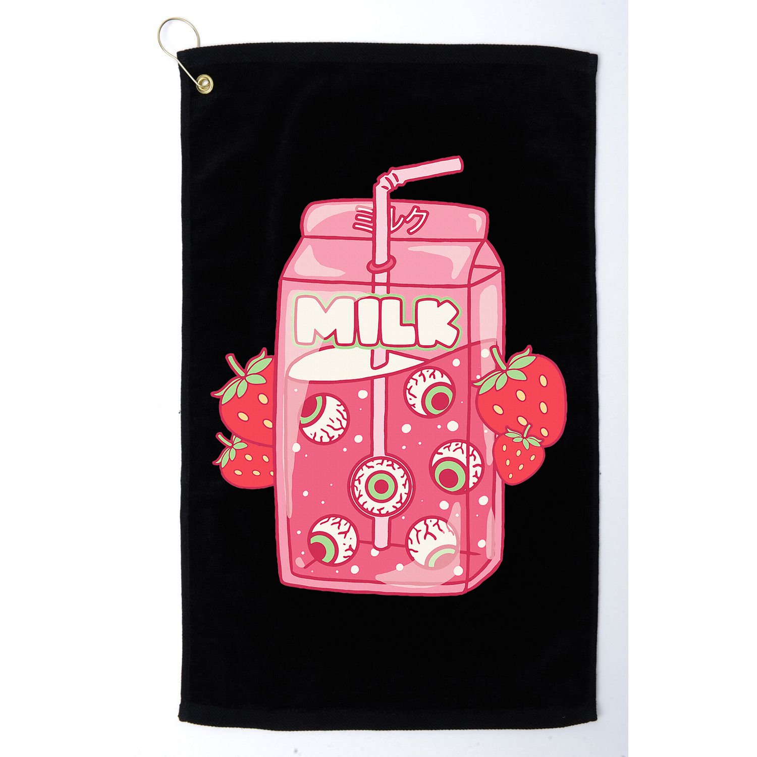 Weirdcore Aesthetic Kawaii Strawberry Milk Carton Eyeballs Golf Towel