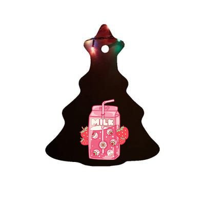 Weirdcore Aesthetic Kawaii Strawberry Milk Carton Eyeballs Ceramic Tree Ornament