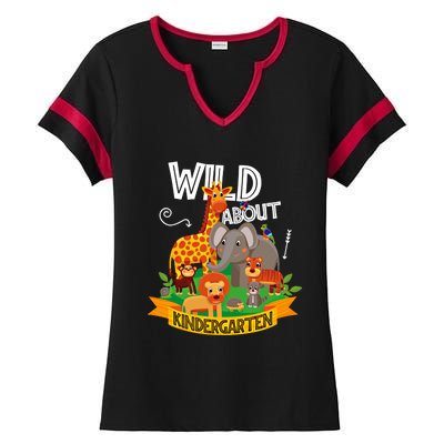 Wild About Kindergarten Funny Preschool Zoo Gift Ladies Halftime Notch Neck Tee