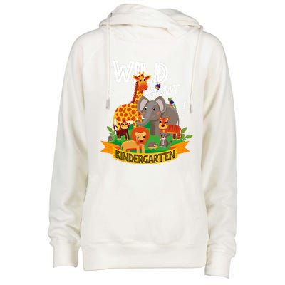 Wild About Kindergarten Funny Preschool Zoo Gift Womens Funnel Neck Pullover Hood