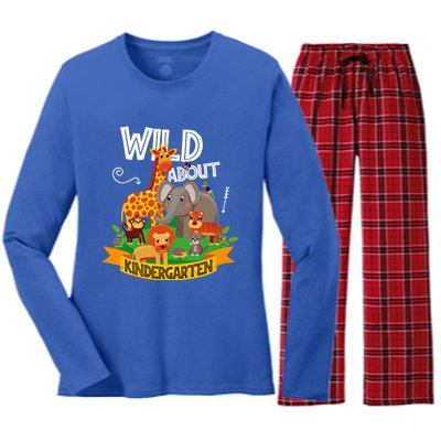 Wild About Kindergarten Funny Preschool Zoo Gift Women's Long Sleeve Flannel Pajama Set 