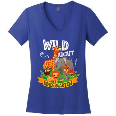 Wild About Kindergarten Funny Preschool Zoo Gift Women's V-Neck T-Shirt