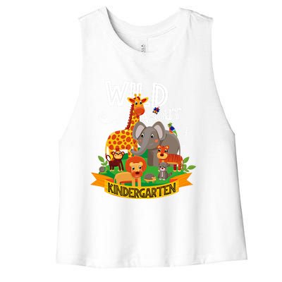 Wild About Kindergarten Funny Preschool Zoo Gift Women's Racerback Cropped Tank