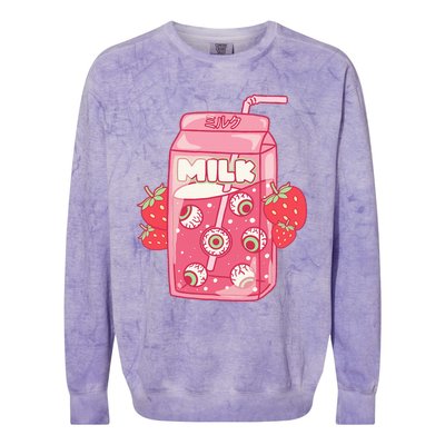 Weirdcore Aesthetic Kawaii Strawberry Milk Carton Eyeballs Colorblast Crewneck Sweatshirt