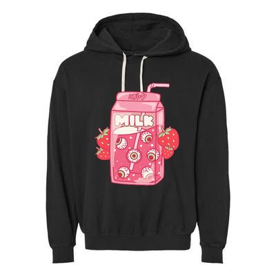 Weirdcore Aesthetic Kawaii Strawberry Milk Carton Eyeballs Garment-Dyed Fleece Hoodie