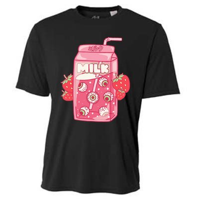 Weirdcore Aesthetic Kawaii Strawberry Milk Carton Eyeballs Cooling Performance Crew T-Shirt