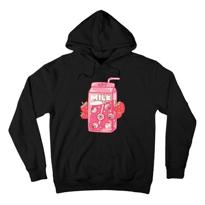 Weirdcore Aesthetic Kawaii Strawberry Milk Carton Eyeballs Hoodie