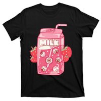 Weirdcore Aesthetic Kawaii Strawberry Milk Carton Eyeballs T-Shirt