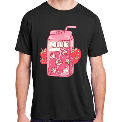 Weirdcore Aesthetic Kawaii Strawberry Milk Carton Eyeballs Adult ChromaSoft Performance T-Shirt