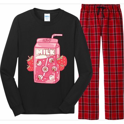 Weirdcore Aesthetic Kawaii Strawberry Milk Carton Eyeballs Long Sleeve Pajama Set