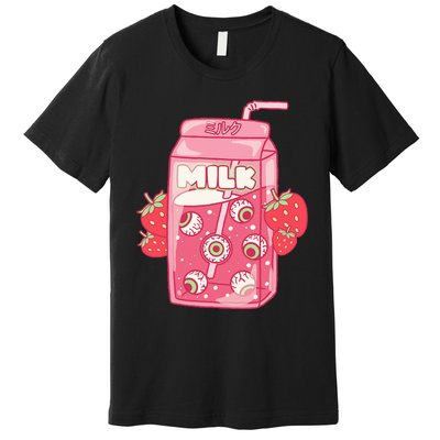 Weirdcore Aesthetic Kawaii Strawberry Milk Carton Eyeballs Premium T-Shirt