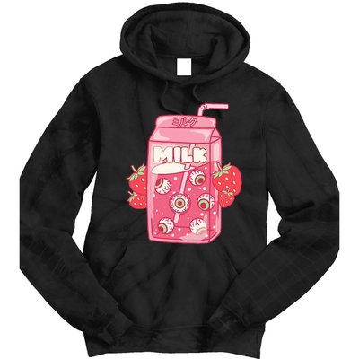 Weirdcore Aesthetic Kawaii Strawberry Milk Carton Eyeballs Tie Dye Hoodie